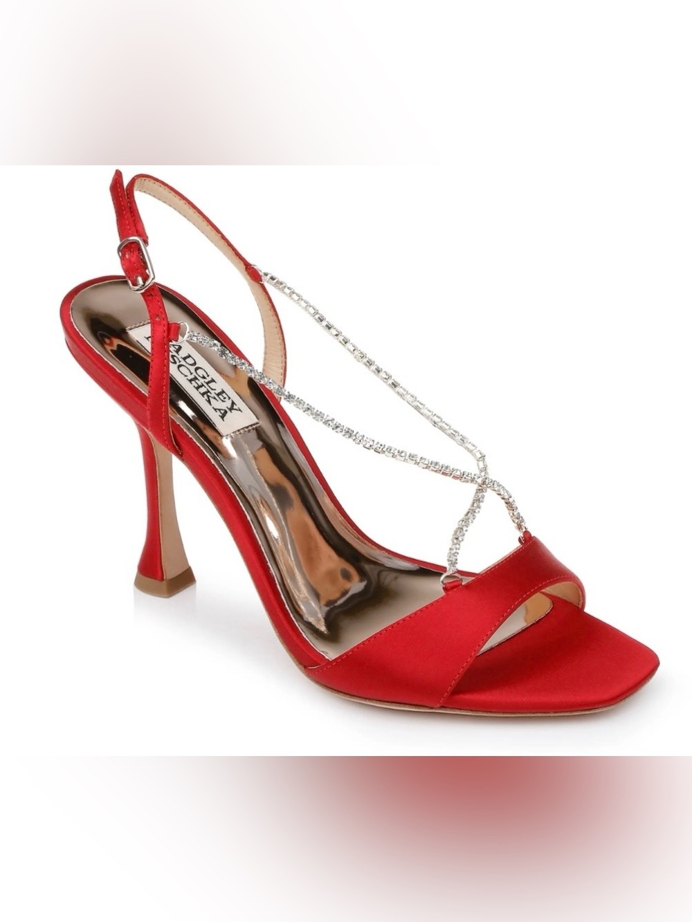 BADGLEY MISCHKA NEVILLE JEWELED STRAP SATIN SANDALS WOMENS COLOR RED SIZE 6 M